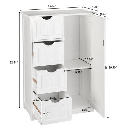 Four Drawer Single Door Bathroom Storage Cabinet