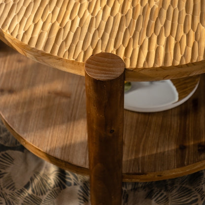 Round Coffee Table With Solid Wood For Living Room, 2-Tier Round Coffee Table With Storage Shelf, Mid Century Modern Coffee Table , Home Small Space, Easy Assembly