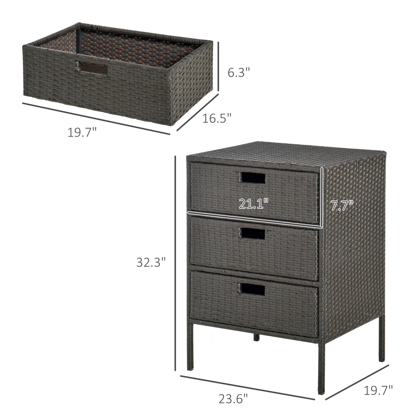 32  Poolside Rattan Wicker Patio Organizer Storage Cabinet With 3 Large Drawers  Weather Fighting Materials