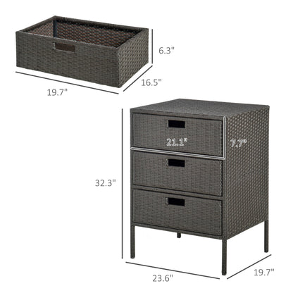 32  Poolside Rattan Wicker Patio Organizer Storage Cabinet With 3 Large Drawers  Weather Fighting Materials