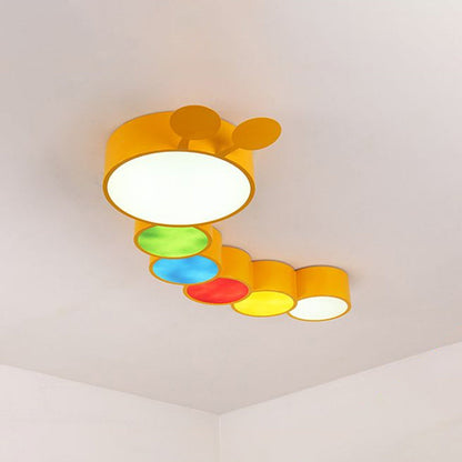 DecorBites™ DecorBites™ Lighting Up Learning: Yellow Metal LED Flush Mount Fixture with Adorable Cartoon Caterpillar Design for Kindergarten Spaces