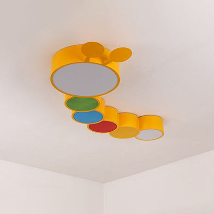 DecorBites™ DecorBites™ Lighting Up Learning: Yellow Metal LED Flush Mount Fixture with Adorable Cartoon Caterpillar Design for Kindergarten Spaces