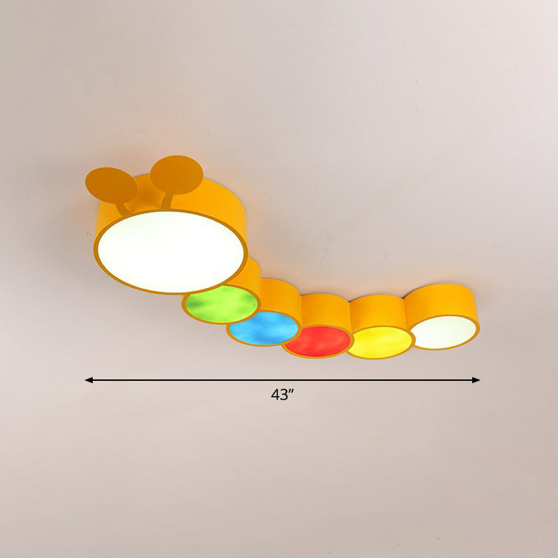 DecorBites™ DecorBites™ Lighting Up Learning: Yellow Metal LED Flush Mount Fixture with Adorable Cartoon Caterpillar Design for Kindergarten Spaces