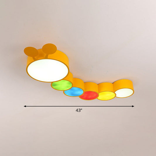 DecorBites™ DecorBites™ Lighting Up Learning: Yellow Metal LED Flush Mount Fixture with Adorable Cartoon Caterpillar Design for Kindergarten Spaces