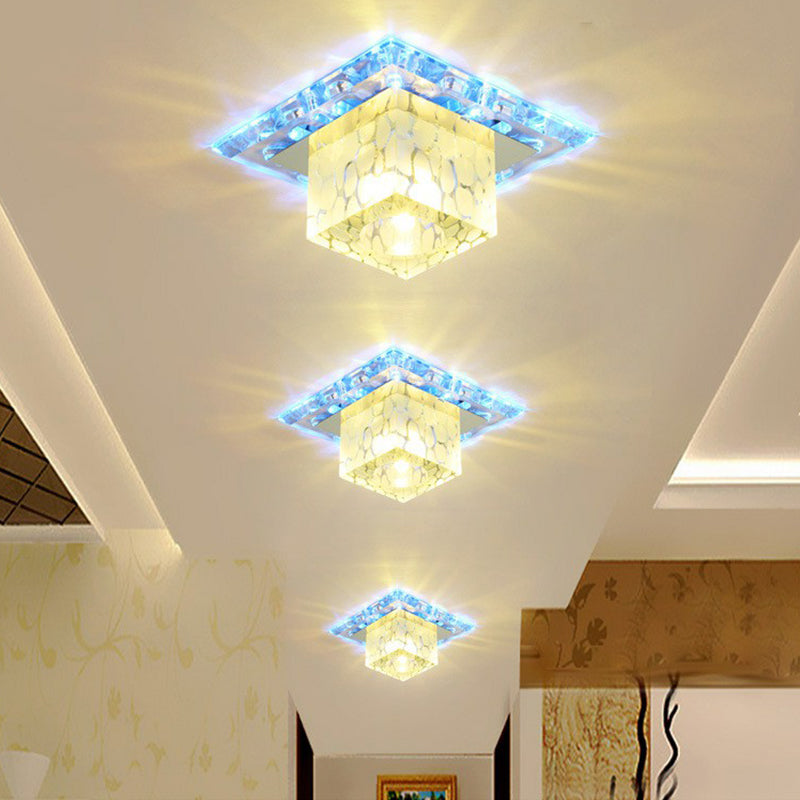 DecorBites™ DecorBites™ Minimalist LED Hallway Ceiling Lamp with Cube Crystal Shade - Clear Flush Mount Light