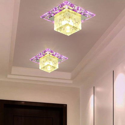 DecorBites™ DecorBites™ Minimalist LED Hallway Ceiling Lamp with Cube Crystal Shade - Clear Flush Mount Light