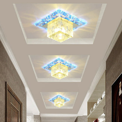 DecorBites™ DecorBites™ Minimalist LED Hallway Ceiling Lamp with Cube Crystal Shade - Clear Flush Mount Light