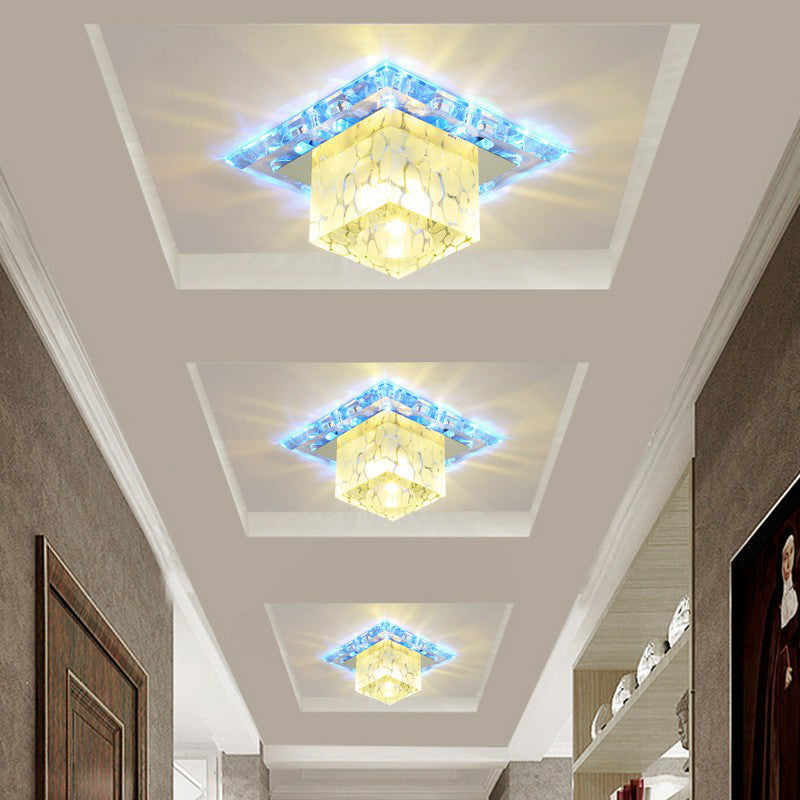 DecorBites™ DecorBites™ Minimalist LED Hallway Ceiling Lamp with Cube Crystal Shade - Clear Flush Mount Light
