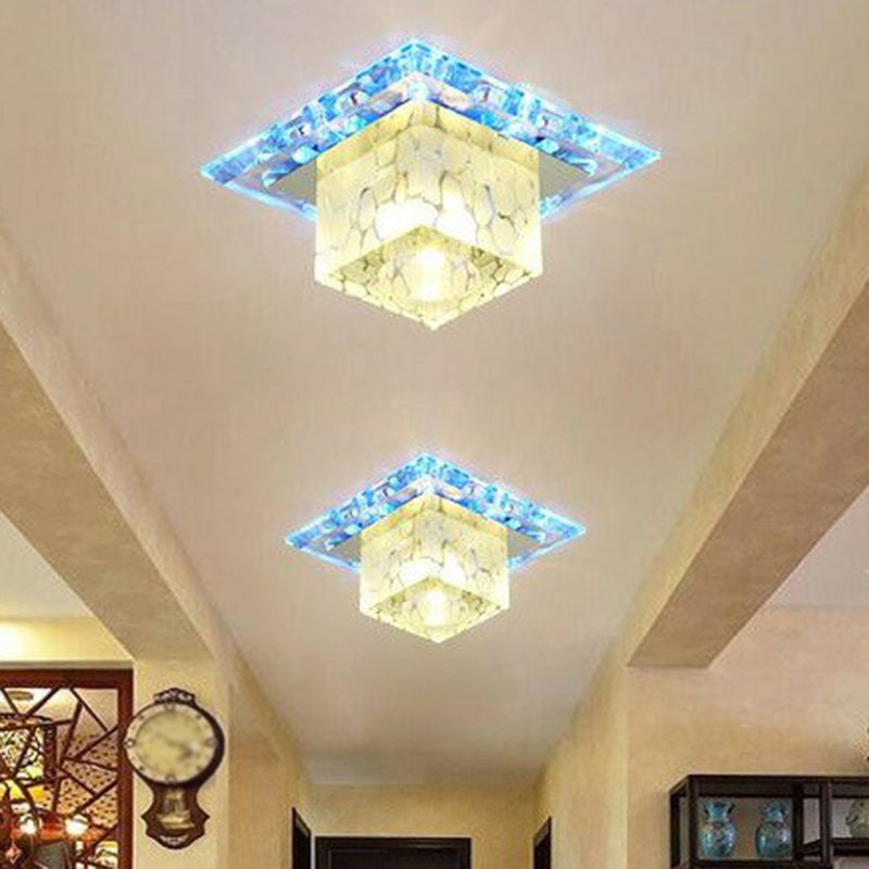 DecorBites™ DecorBites™ Minimalist LED Hallway Ceiling Lamp with Cube Crystal Shade - Clear Flush Mount Light