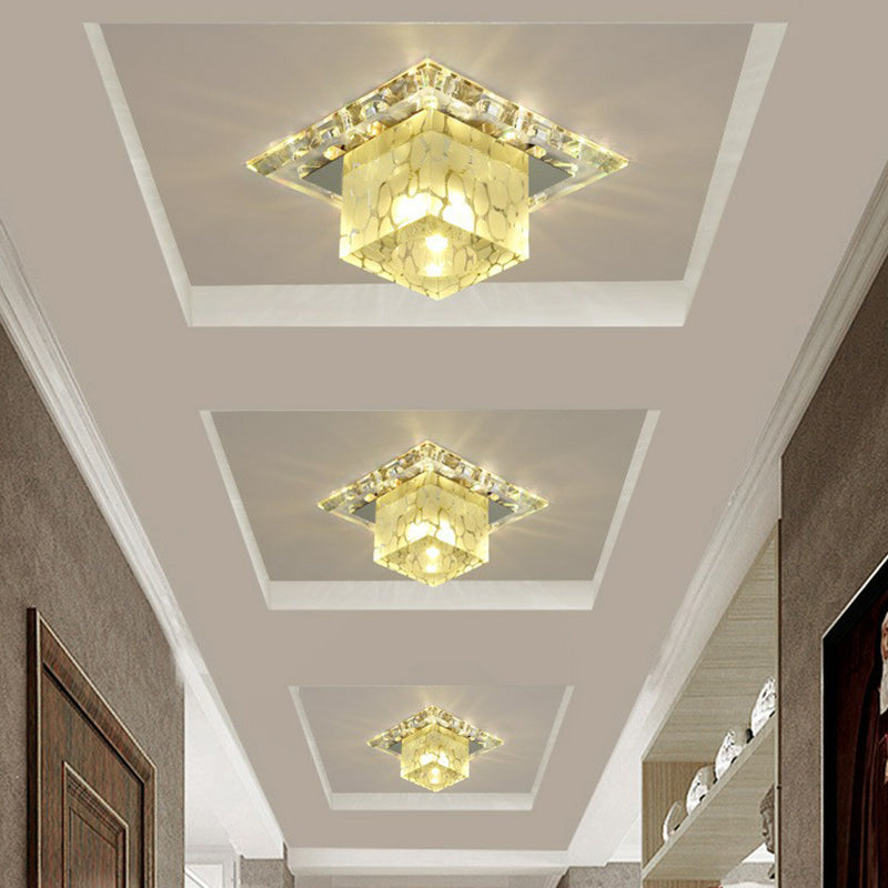 DecorBites™ DecorBites™ Minimalist LED Hallway Ceiling Lamp with Cube Crystal Shade - Clear Flush Mount Light