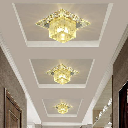 DecorBites™ DecorBites™ Minimalist LED Hallway Ceiling Lamp with Cube Crystal Shade - Clear Flush Mount Light