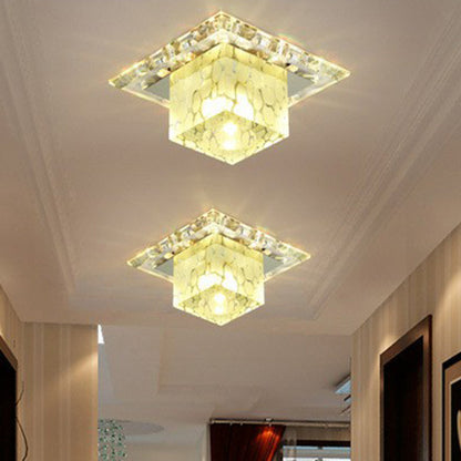 DecorBites™ DecorBites™ Minimalist LED Hallway Ceiling Lamp with Cube Crystal Shade - Clear Flush Mount Light