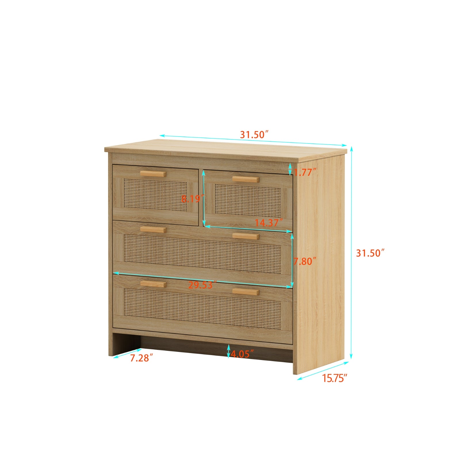 Gabinete de Ratán con 4 Cajones para Dormitorio, Sala de Estar, Fácil Armado