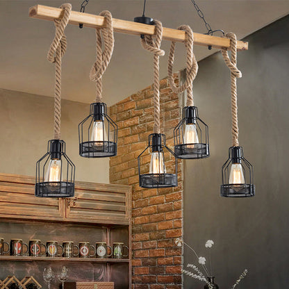 DecorBites™ Hang-It-Out Farmhouse Pendant Lamp - Bottle Shaped Cage Design with Wood & Metal for Restaurants