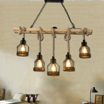 DecorBites™ Hang-It-Out Farmhouse Pendant Lamp - Bottle Shaped Cage Design with Wood & Metal for Restaurants