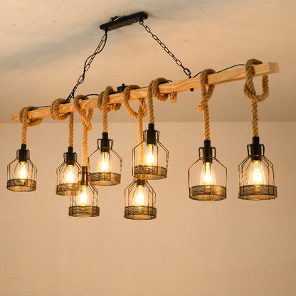 DecorBites™ Hang-It-Out Farmhouse Pendant Lamp - Bottle Shaped Cage Design with Wood & Metal for Restaurants