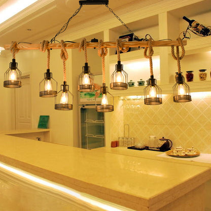 DecorBites™ Hang-It-Out Farmhouse Pendant Lamp - Bottle Shaped Cage Design with Wood & Metal for Restaurants