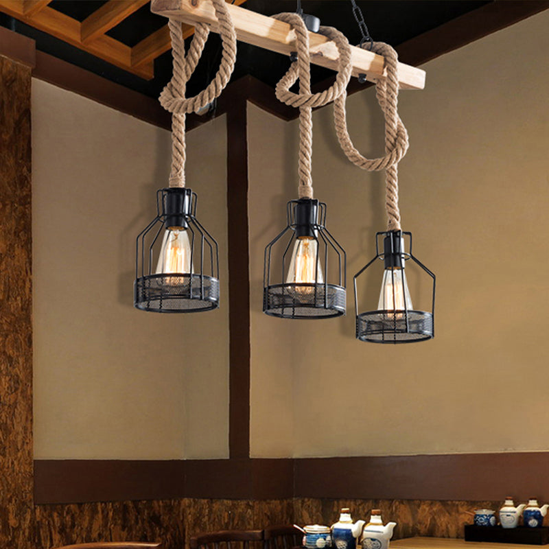 DecorBites™ Hang-It-Out Farmhouse Pendant Lamp - Bottle Shaped Cage Design with Wood & Metal for Restaurants