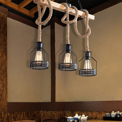 DecorBites™ Hang-It-Out Farmhouse Pendant Lamp - Bottle Shaped Cage Design with Wood & Metal for Restaurants