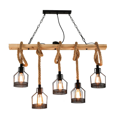 DecorBites™ Hang-It-Out Farmhouse Pendant Lamp - Bottle Shaped Cage Design with Wood & Metal for Restaurants