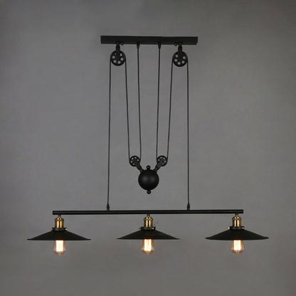 DecorBites™ Industrial Metal Flying Saucer Hanging Ceiling Light - Black 3-Head Pulley Pendant for Bars