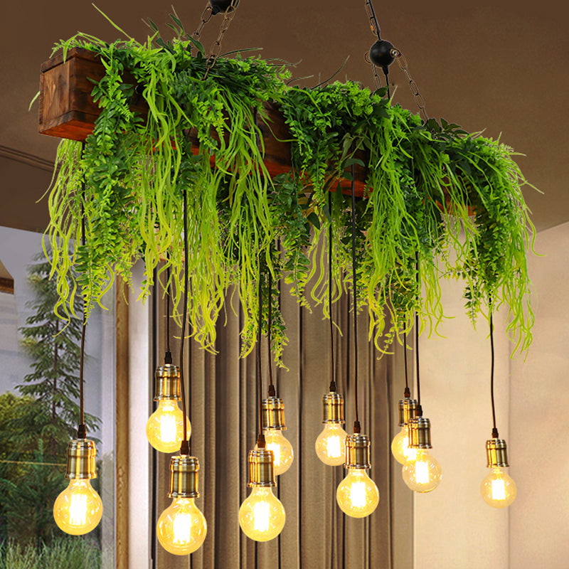 DecorBites™ Bare Bulb Industrial Hanging Light with Faux Green Fern Deco - Set of 10 Bulbs