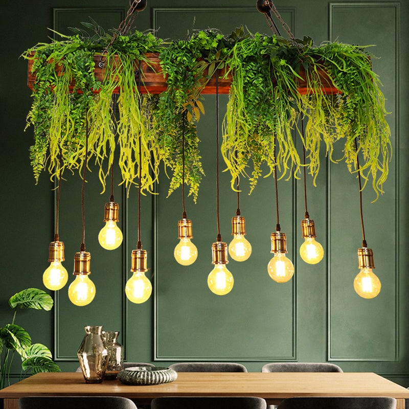 DecorBites™ Bare Bulb Industrial Hanging Light with Faux Green Fern Deco - Set of 10 Bulbs
