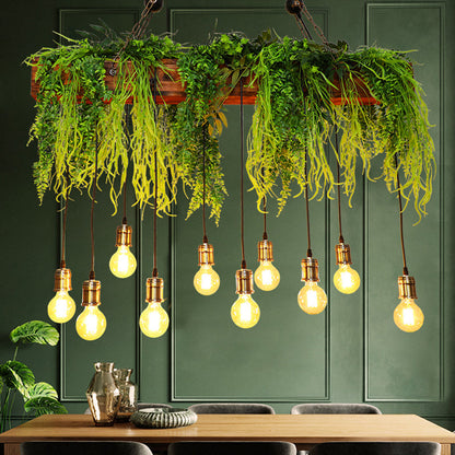 DecorBites™ Bare Bulb Industrial Hanging Light with Faux Green Fern Deco - Set of 10 Bulbs