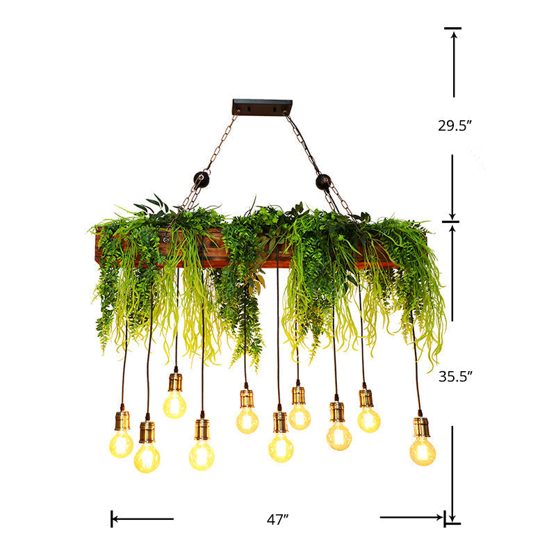 DecorBites™ Bare Bulb Industrial Hanging Light with Faux Green Fern Deco - Set of 10 Bulbs