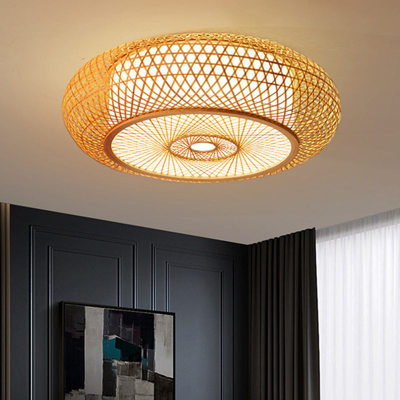 DecorBites™ DecorBites™ Bamboo Criss-Cross Ceiling Lamp: Asian Wood Flush Mount Light for Bedroom