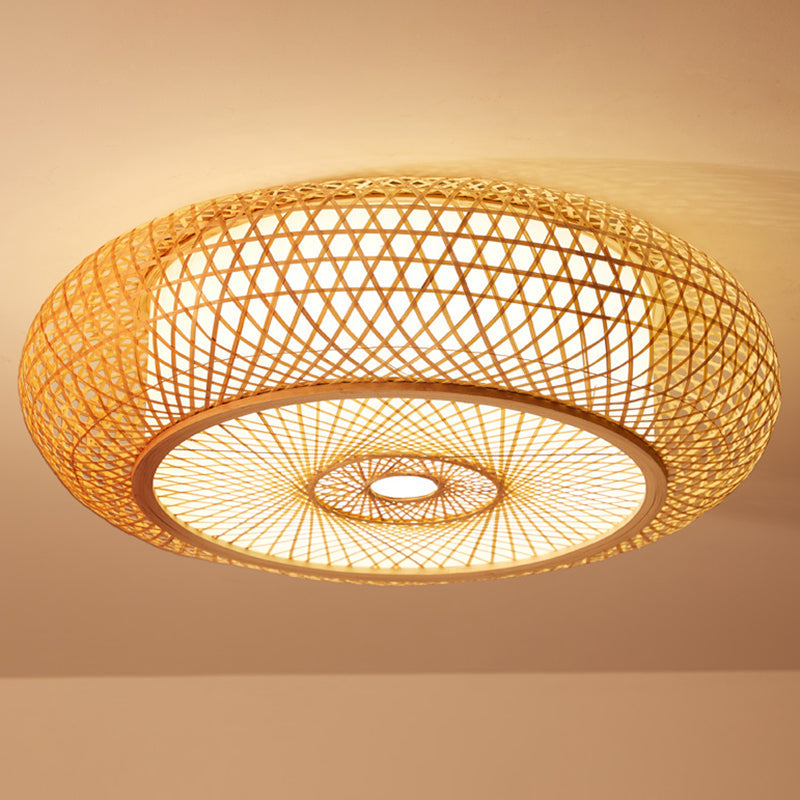 DecorBites™ DecorBites™ Bamboo Criss-Cross Ceiling Lamp: Asian Wood Flush Mount Light for Bedroom