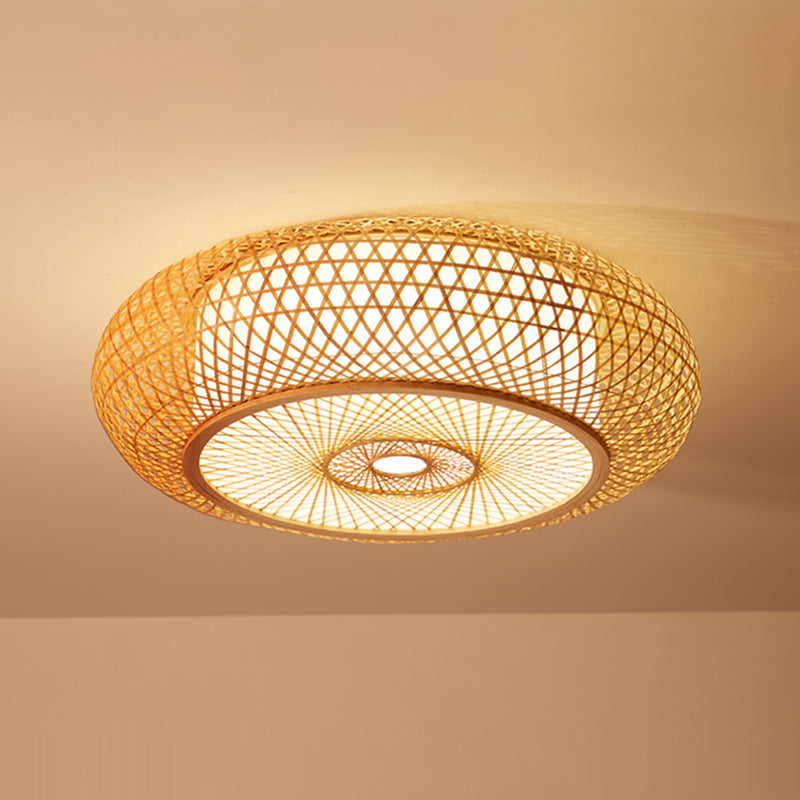 DecorBites™ DecorBites™ Bamboo Criss-Cross Ceiling Lamp: Asian Wood Flush Mount Light for Bedroom