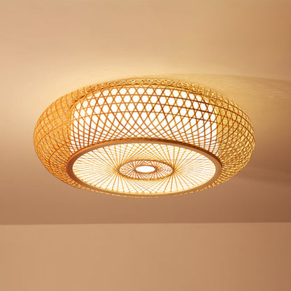 DecorBites™ DecorBites™ Bamboo Criss-Cross Ceiling Lamp: Asian Wood Flush Mount Light for Bedroom