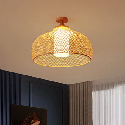 DecorBites™ DecorBites™ Bamboo Criss-Cross Ceiling Lamp: Asian Wood Flush Mount Light for Bedroom