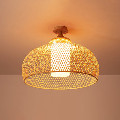 DecorBites™ DecorBites™ Bamboo Criss-Cross Ceiling Lamp: Asian Wood Flush Mount Light for Bedroom