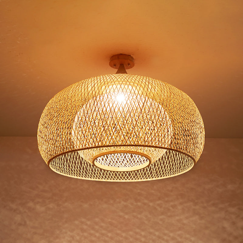 DecorBites™ DecorBites™ Bamboo Criss-Cross Ceiling Lamp: Asian Wood Flush Mount Light for Bedroom