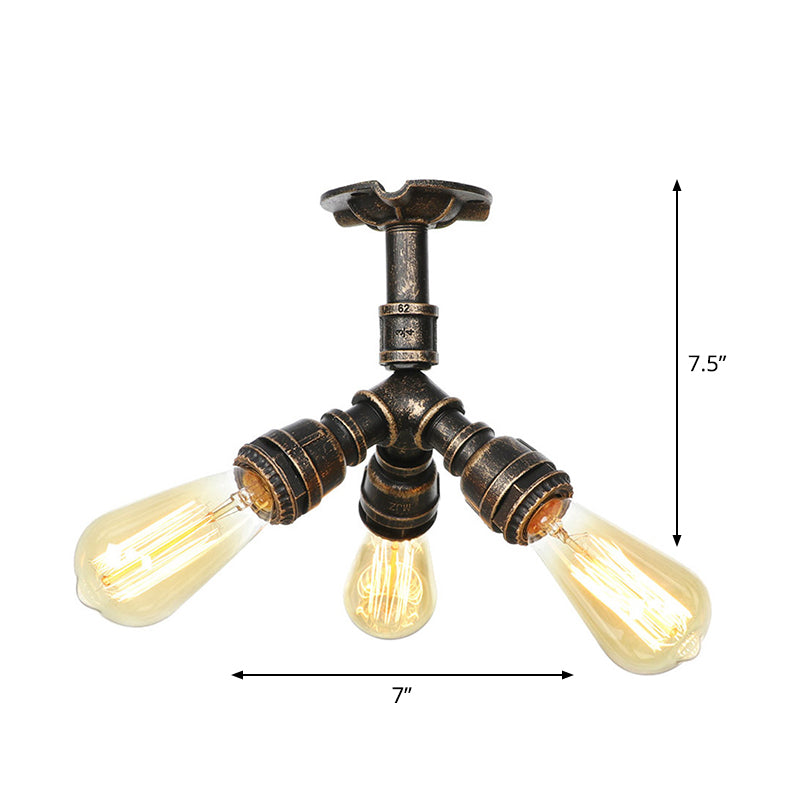 DecorBites™ DecorBites™ Steampunk Pipe Close to Ceiling Light in Bronze for Living Room
