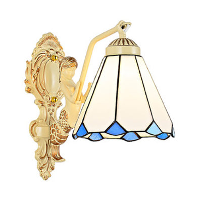 Aplique de pared barroco de cristal beige con forma de cúpula/cono - Elegante diseño de hojas, gemas y flores - Lámpara de techo de 1 luz