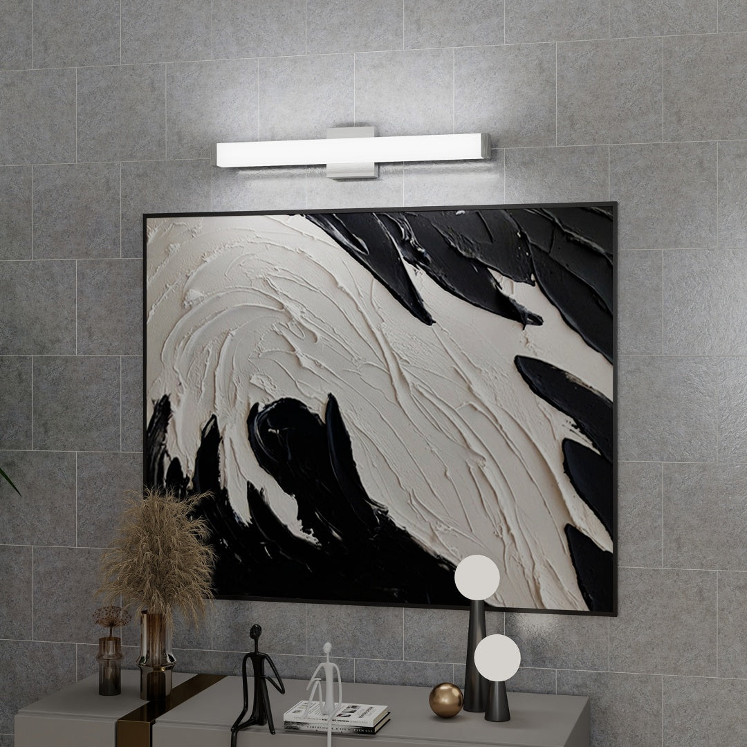 Luz de Tocador de Baño en Níquel Cepillado Cuadrada LED de 25 Pulgadas 14W 6000K Luz Blanca Fría Barra de Pared para Iluminación de Espejo -Níquel Cepillado, 25 pulg