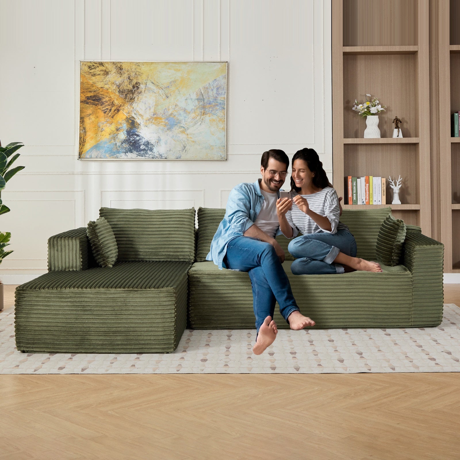 Sofá cama de compresión en forma de L con tela de pana - Sofá seccional convertible, sofá cama plegable para el suelo, salón tipo franela ahorrador de espacio para apartamentos pequeños, sala de estar y sala de juegos NO TUME