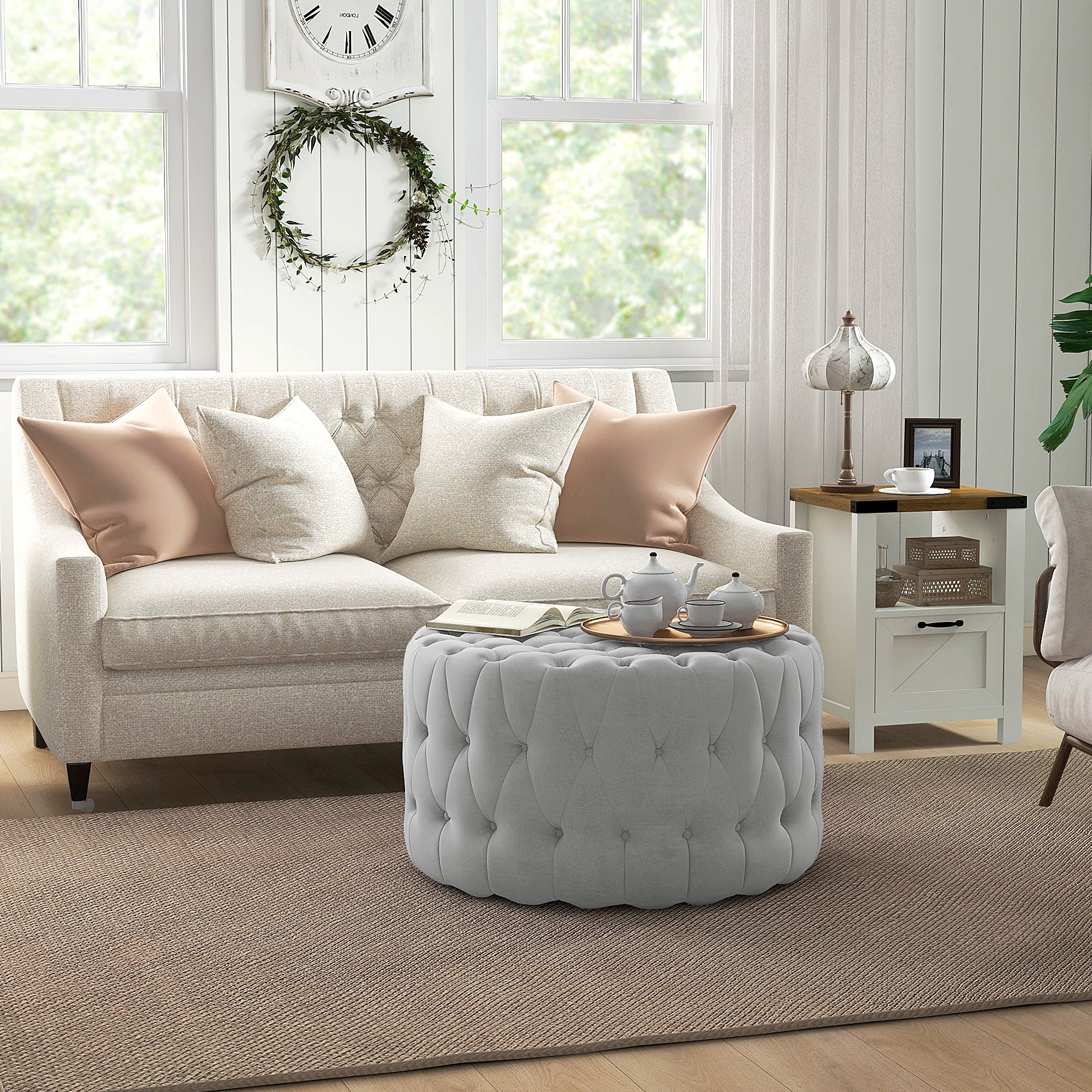 Gray Velvet Ottoman Table