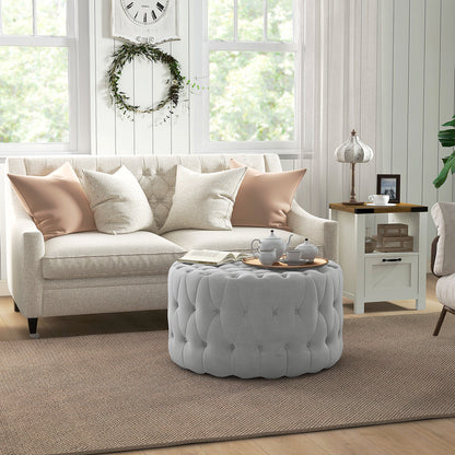 Round Ottoman Coffee Table with Velvet-feel Upholstery