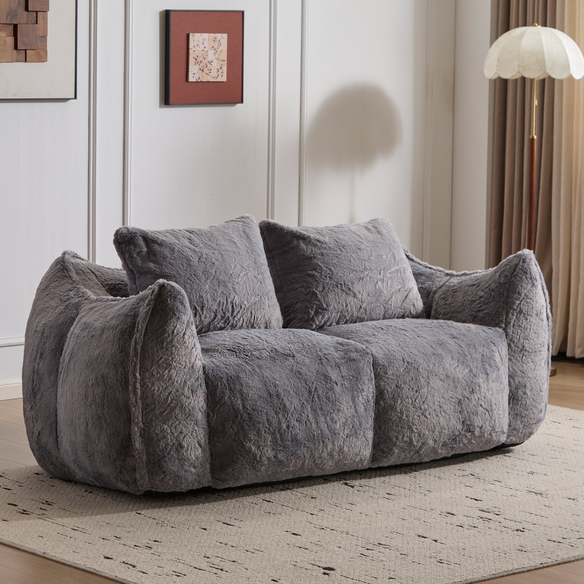 Sofá Gigante de Puf para Adultos, Sofá de Puf Loveseat Ultra Suave y Esponjoso, Silla de Reposo Oversized para Interiores en Sala de Estar o Dormitorio, No Requiere Ensamblaje Silla de Lectura Acogedora con Almohadas, Gris
