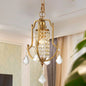 Vintage Metal Lantern Frame Pendant Ceiling Light with Crystal Accent - Brass Finish