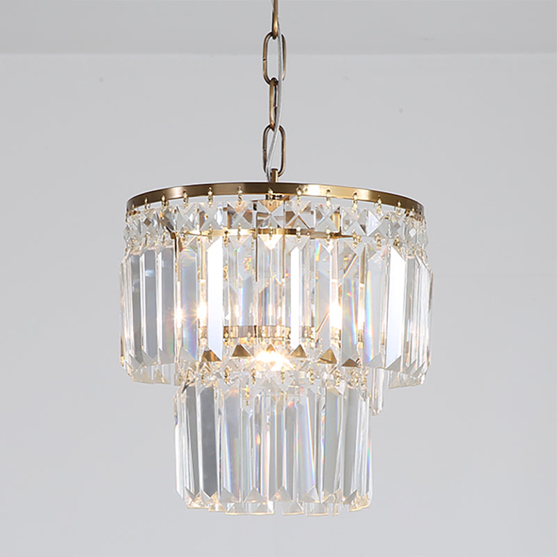 Prismatic Pendant Light: 2-Layer Crystal & Brass Hanging Ceiling Fixture for Living Room