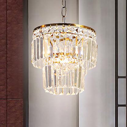 Prismatic Pendant Light: 2-Layer Crystal & Brass Hanging Ceiling Fixture for Living Room