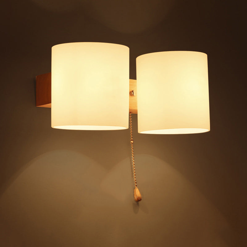 DecorBites™ Cylinder Shade Frosted Glass Japanese Wall Lamp - Beige Bedroom Wall Lighting