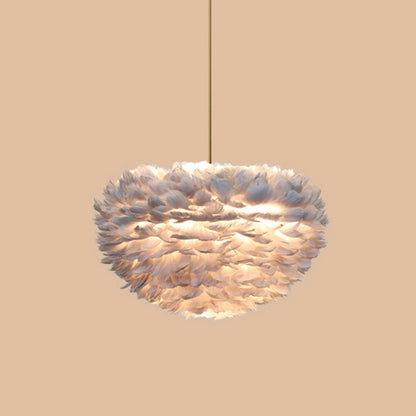 Modern Hand-Woven Feather Globe Chandelier for Bedroom - White Pendant Light
