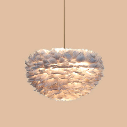 Modern Hand-Woven Feather Globe Chandelier for Bedroom - White Pendant Light