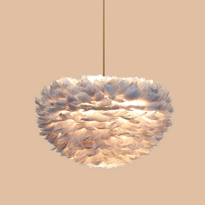 Modern Hand-Woven Feather Globe Chandelier for Bedroom - White Pendant Light